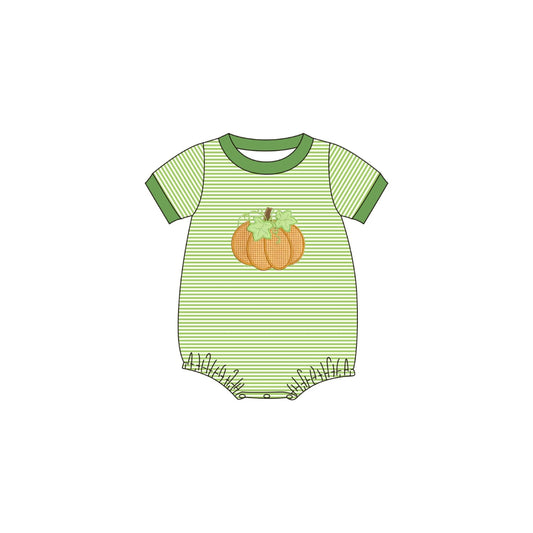 PRE ORDER - Funfetti Kids Green Stripe Bubble with Pumpkin Applique