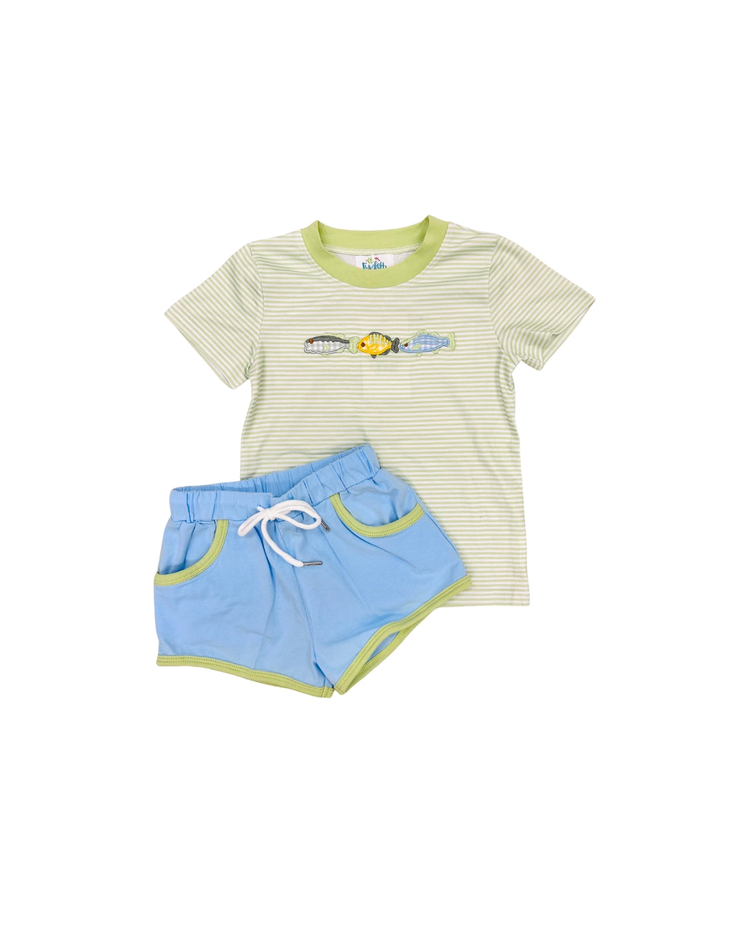 Funfetti Kids Striped Fish Applique Short Set