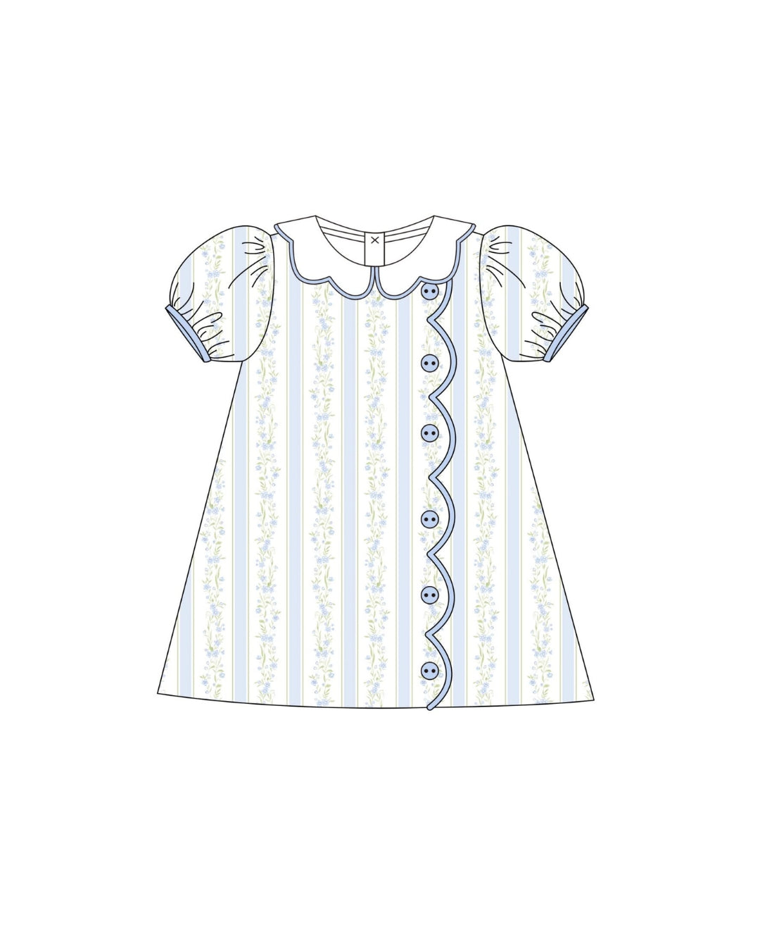 PRE ORDER - Hazel Blue Floral Scallop Dress