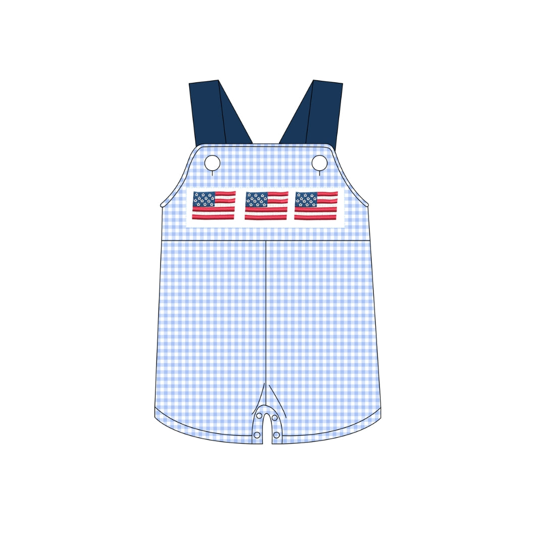 PRE ORDER - Funfetti Kids Navy Gingham Flag Embroidered Jon Jon