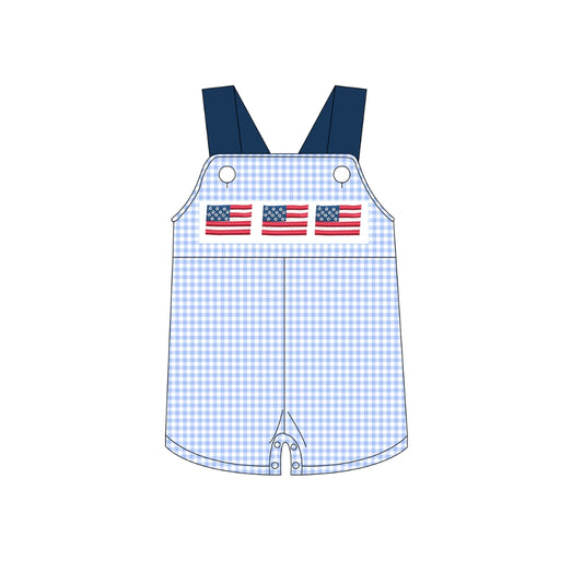 PRE ORDER - Funfetti Kids Navy Gingham Flag Embroidered Jon Jon