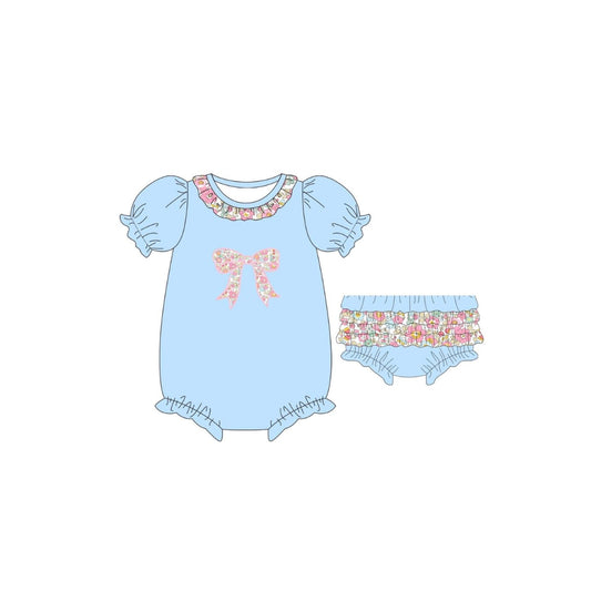 PRE ORDER - Funfetti Kids Blue Floral Bow/Ruffle Butt Bubble