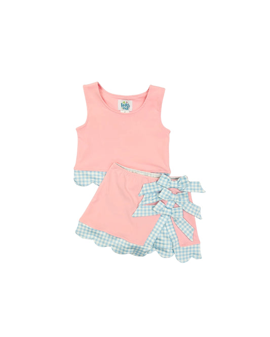 Funfetti Kids Pink/Blue Gingham Bow Active Skirt Set
