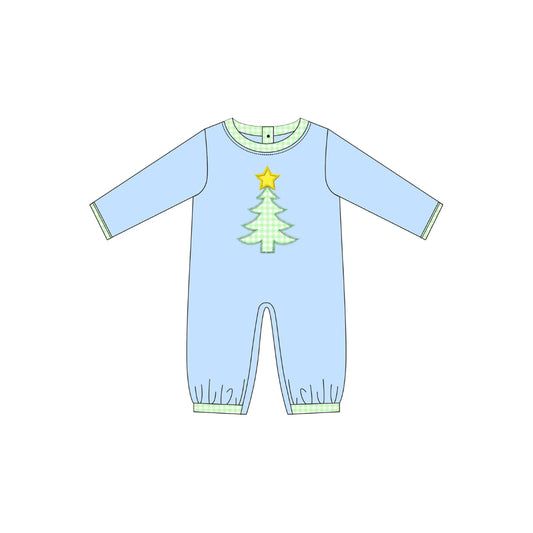 PRE ORDER - Funfetti Kids Blue/Green Gingham Christmas Tree Romper