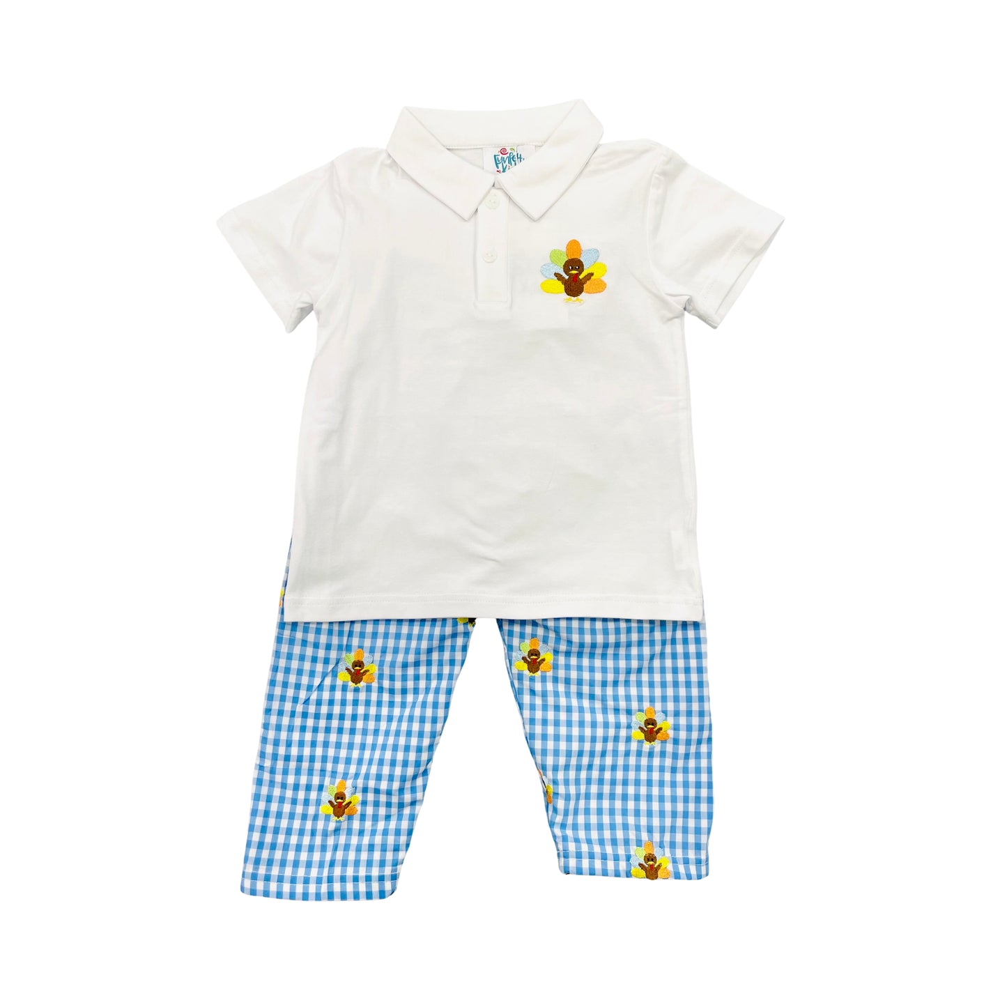 Funfetti Kids Boy Turkey Check Embroidered Pant Set