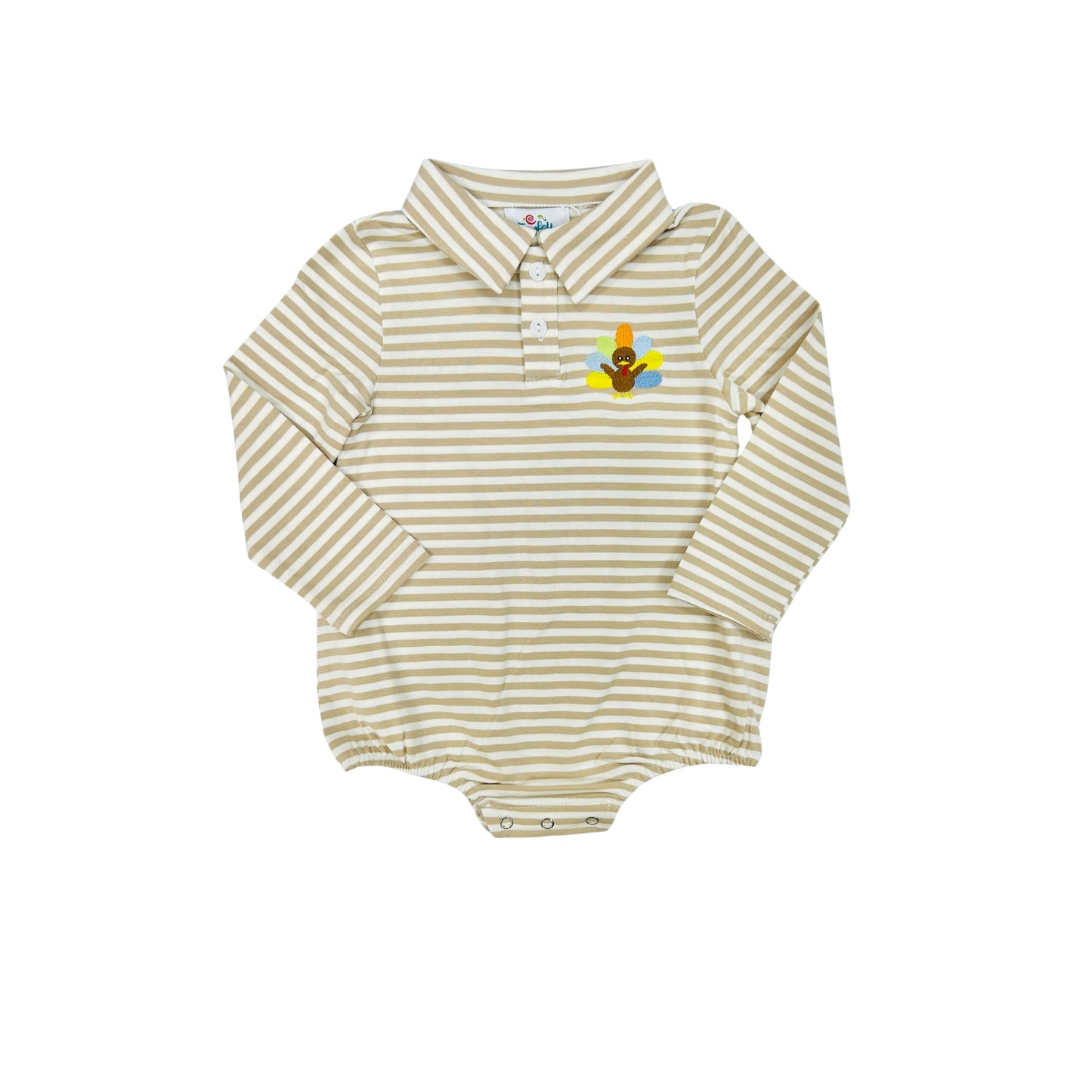 Funfetti Kids Turkey Embroidered Tan Stripe Bubble