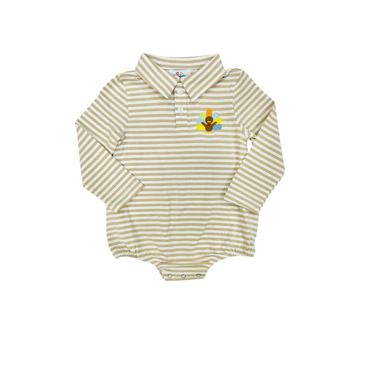 Funfetti Kids Turkey Embroidered Tan Stripe Bubble