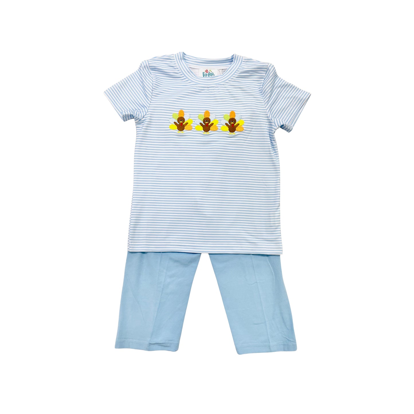 Funfetti Kids Boy Embroidered Turkey Blue Stripe Pant Set