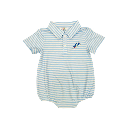 Funfetti Kids Plane Embroidered Blue Stripe Bubble