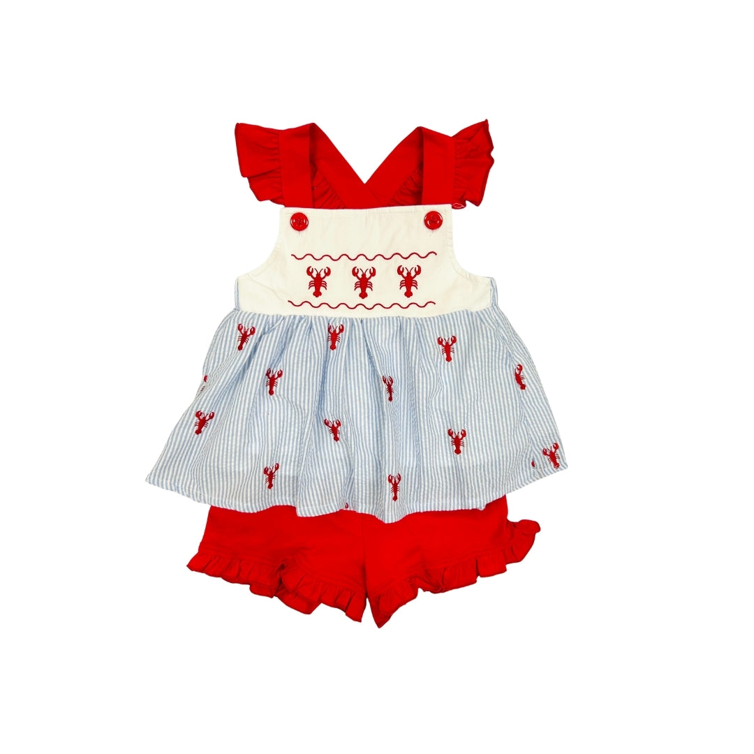 Funfetti Kids Seersucker Crawfish Ruffle Short Set