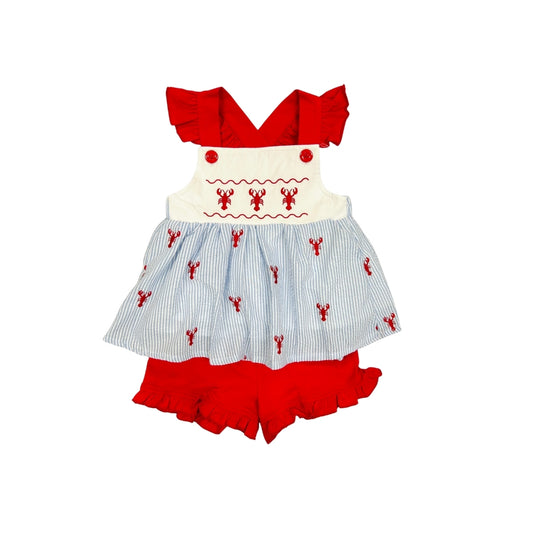 Funfetti Kids Seersucker Crawfish Ruffle Short Set