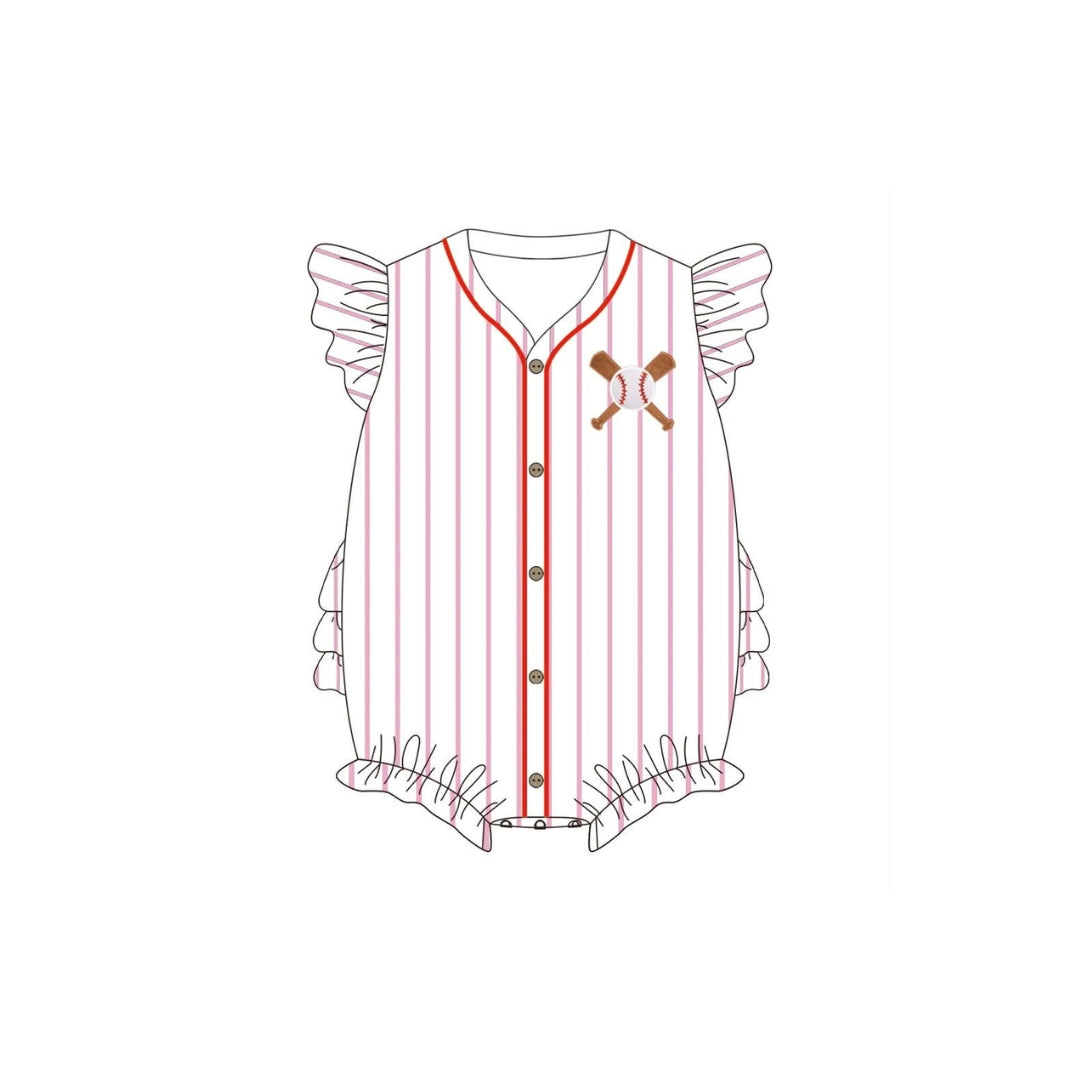 PRE ORDER - Funfetti Kids Pink Stripe Embroidered Baseball Ruffle Bubble