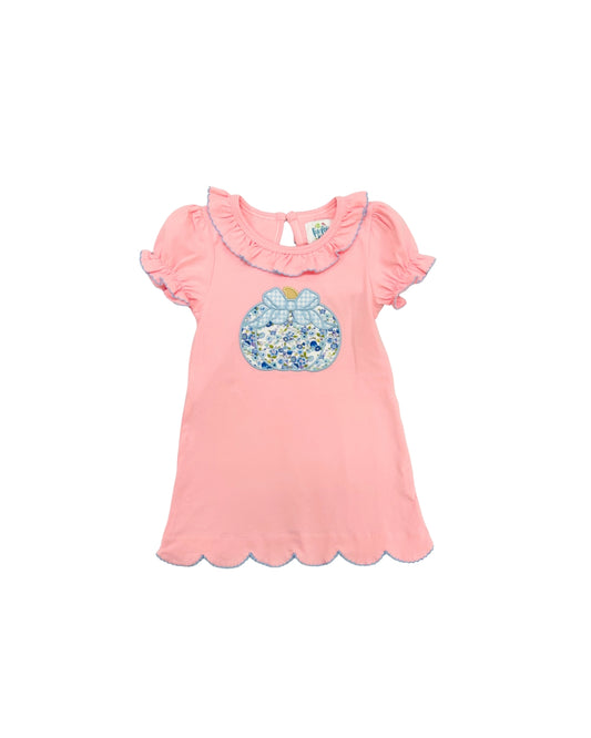 Funfetti Kids Blue Floral Pumpkin Applique Dress