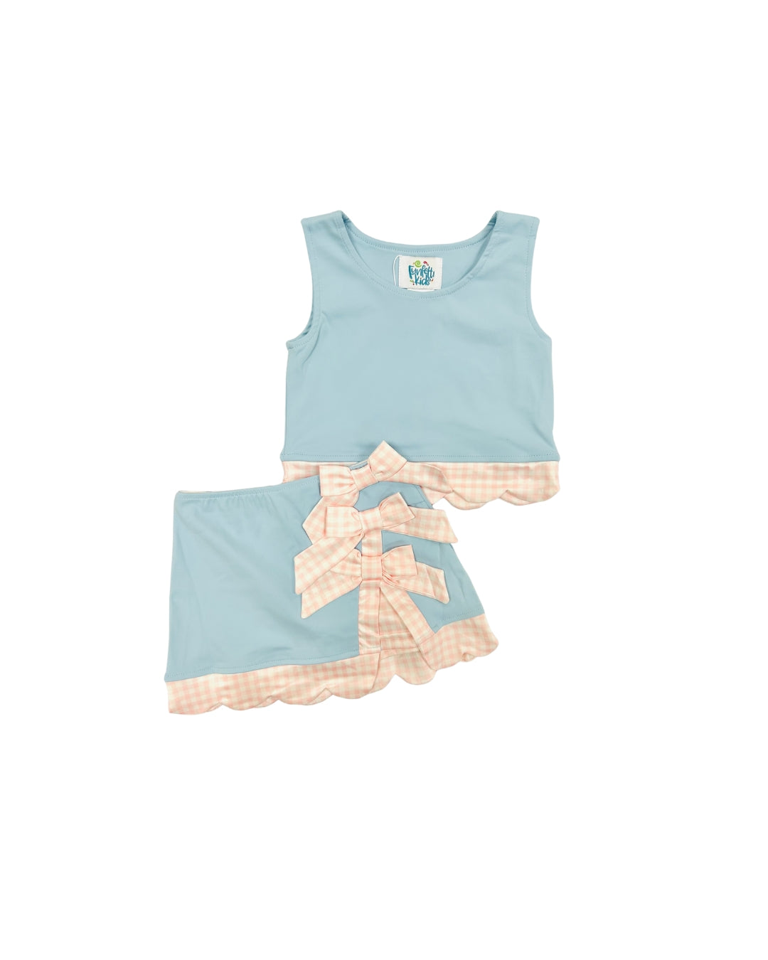 Funfetti Kids Light Blue/Pink Gingham Bow Active Skirt Set