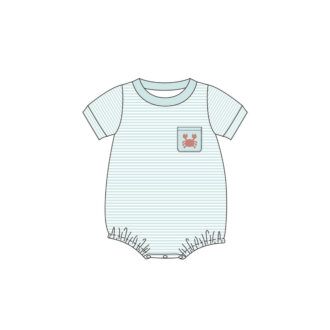 PRE ORDER -Funfetti Kids Sage Stripe Crab Embroidered Bubble