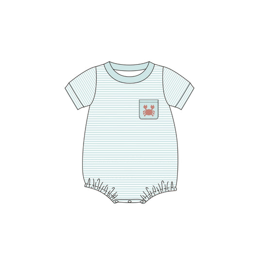 PRE ORDER -Funfetti Kids Sage Stripe Crab Embroidered Bubble