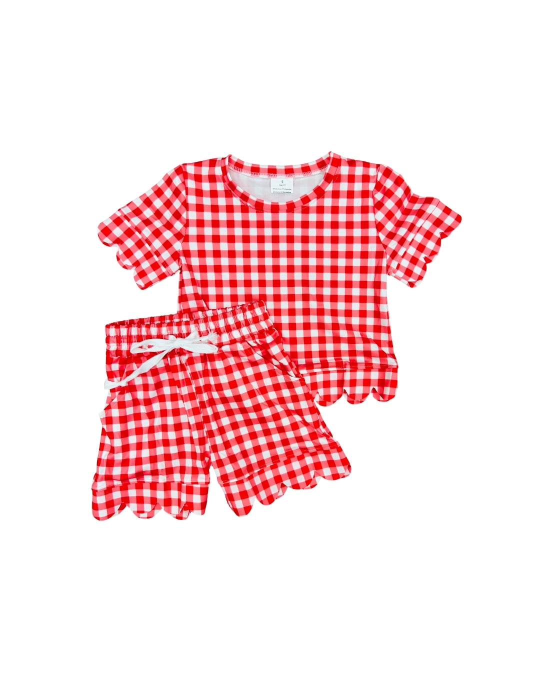 Red Gingham Scallop Short Set