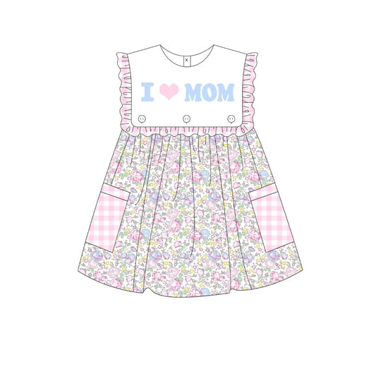 PRE ORDER - Funfetti Kids Floral/Pink Check I Love Mom Dress