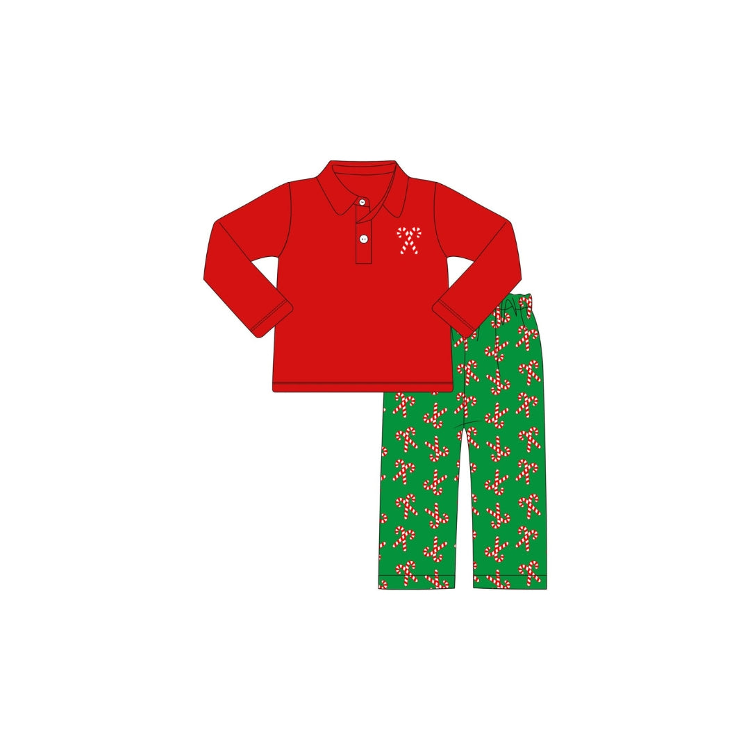 PRE ORDER - Funfetti Kids Candy Cane Embroidered Corduroy Pant Set