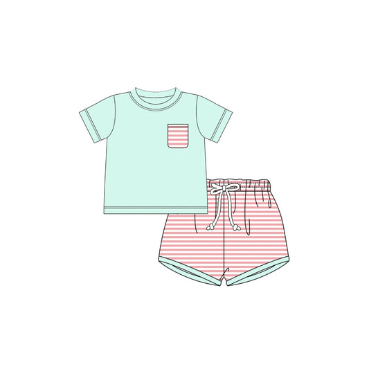 PRE ORDER - Funfetti Kids Coral/Mint Stripe Short Set