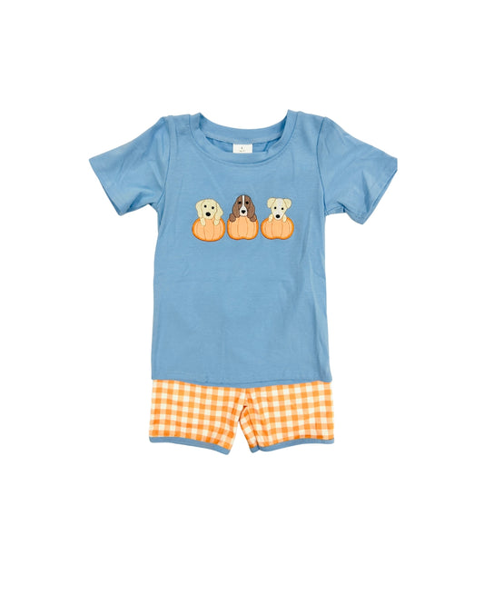 Blue/Orange Puppy Pumpkin Short Set