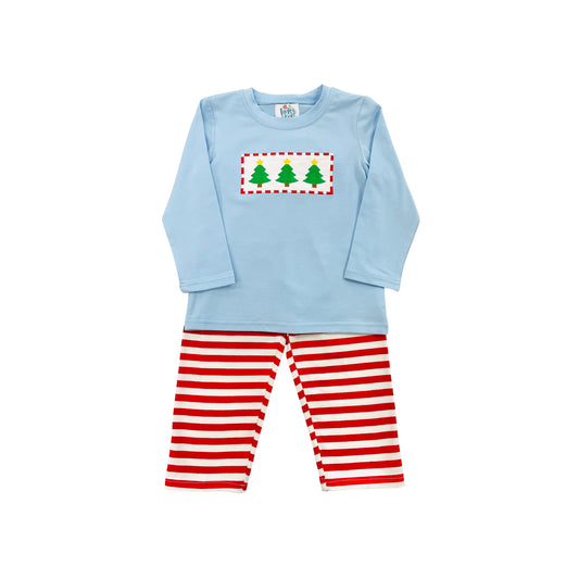 Funfetti Kids Boy Embroidered Three Christmas Tree Pant Set