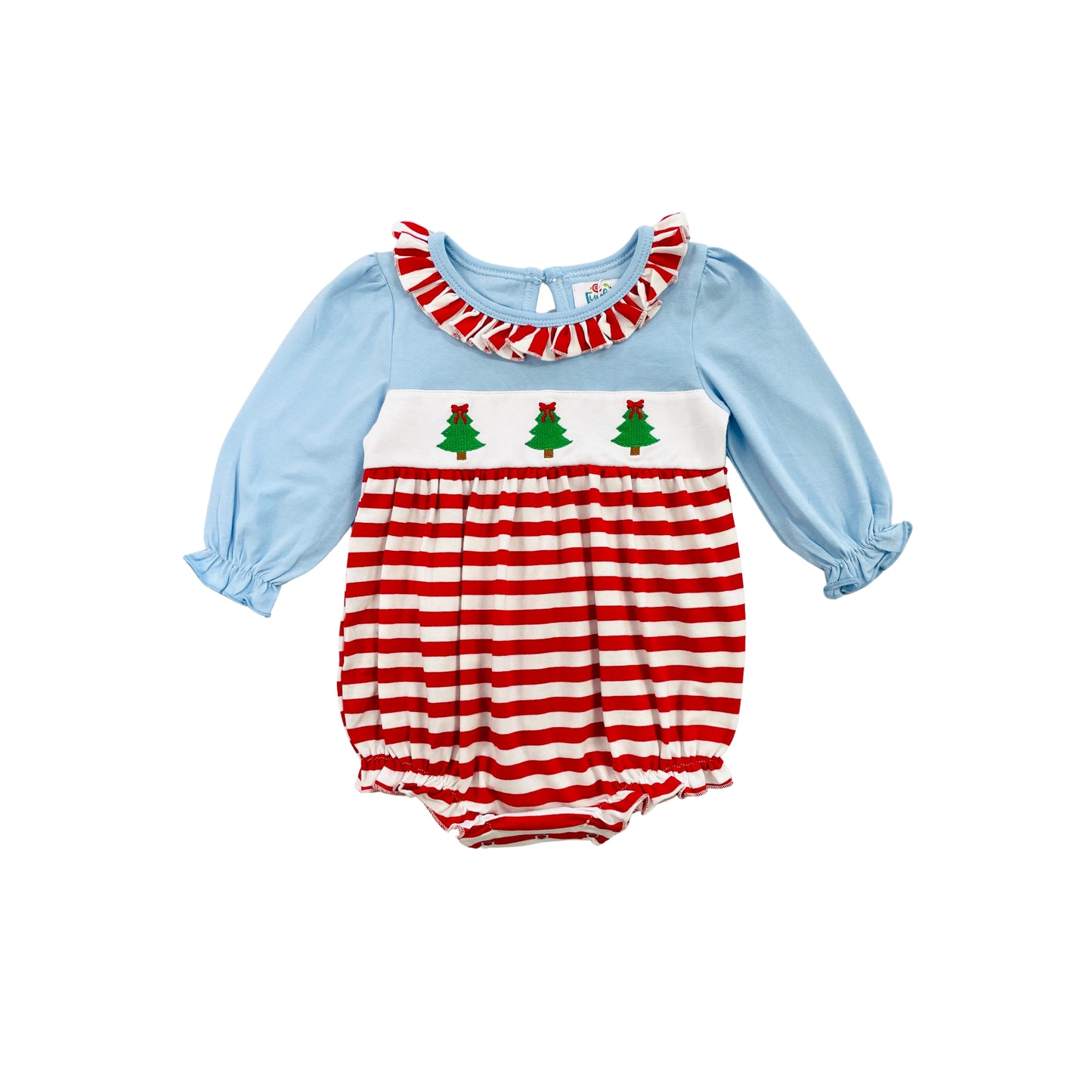 Funfetti Kids Girl Embroidered Three Christmas Tree Ruffle Collar Bubble