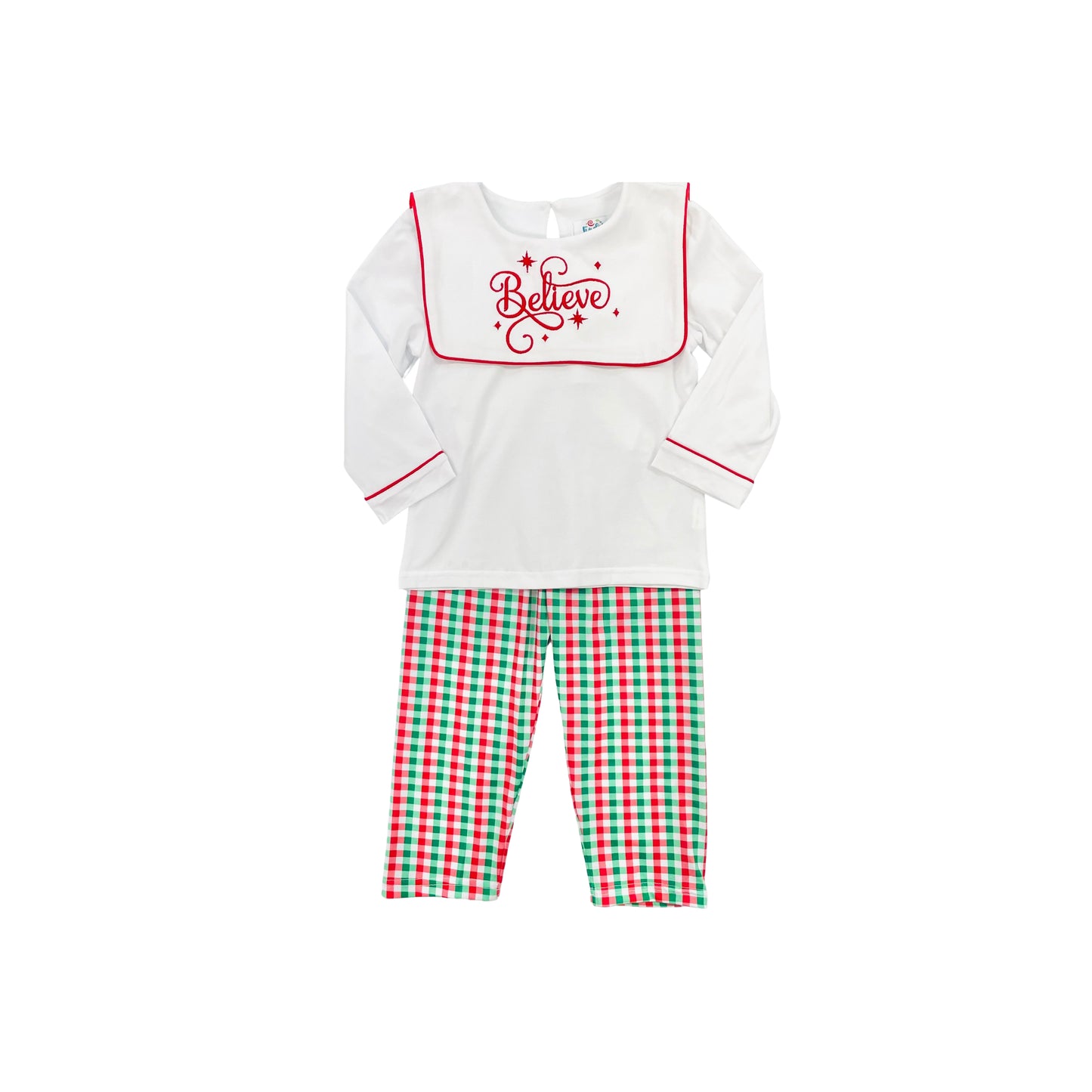 Funfetti Kids Boy Believe Embroidered Plaid Pant Set