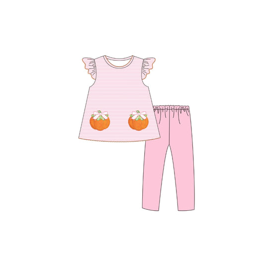 PRE ORDER - Funfetti Kids Pink Stripe Pumpkin Applique Legging Set