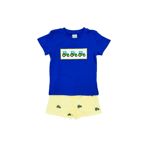 Funfetti Kids Embroidered Tractor Short Set