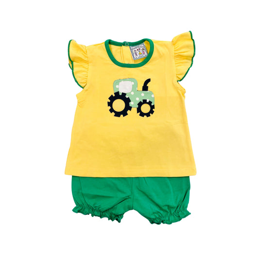 Three Sisters Girls Tractor Applique Bloomer Set
