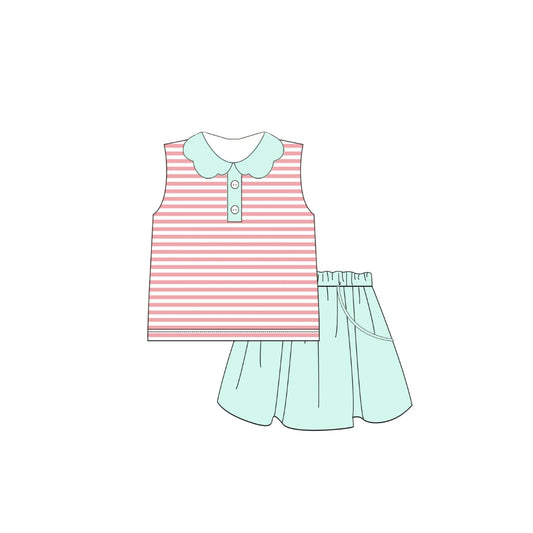 PRE ORDER - Funfetti Kids Coral/Mint Stripe Skort Set