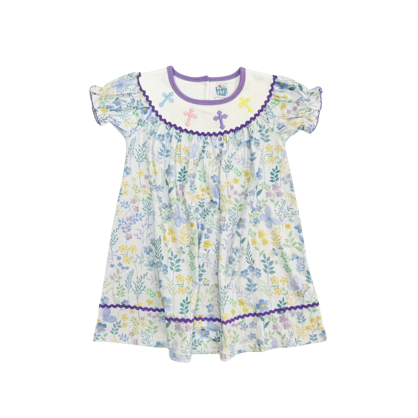 Funfetti Kids Knit Floral Embroidered Cross Dress