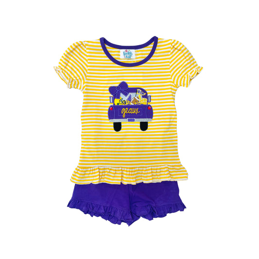 Funfetti Kids Girl Truck Geaux Ruffle Short Set