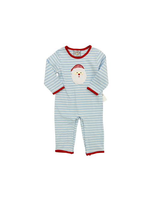 Three Sisters Blue Stripe Santa Applique Romper
