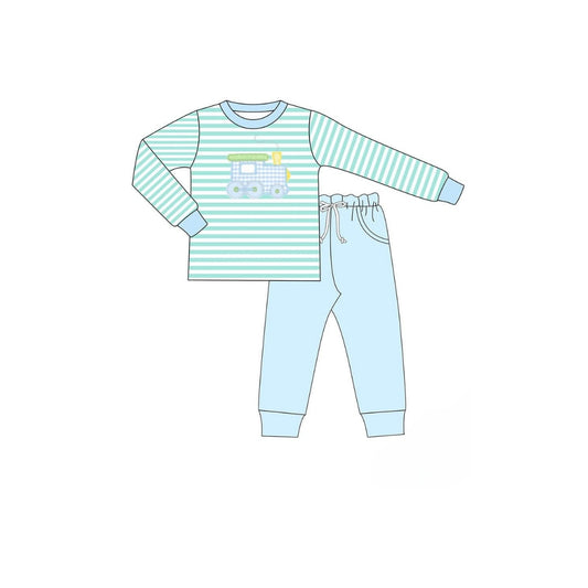 PRE ORDER - Funfetti Kids Train Applique Stripe Jogger Set