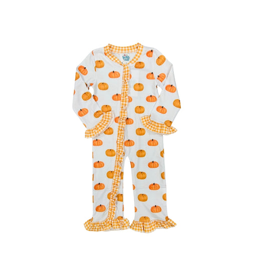 Funfetti Kids All Over Pumpkin/Gingham Ruffle Lounge Onesie