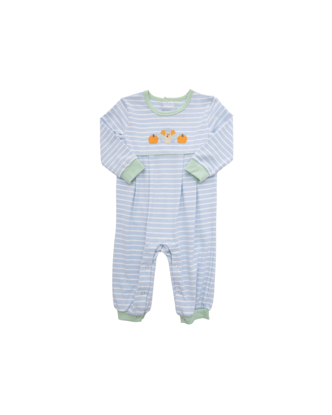 Itsy Bitsy Blue Turkey/Pumpkin Embroidered Romper