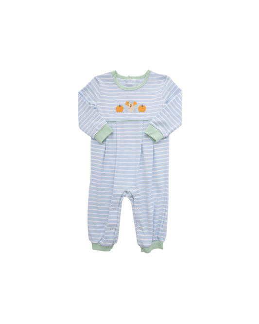 Itsy Bitsy Blue Turkey/Pumpkin Embroidered Romper