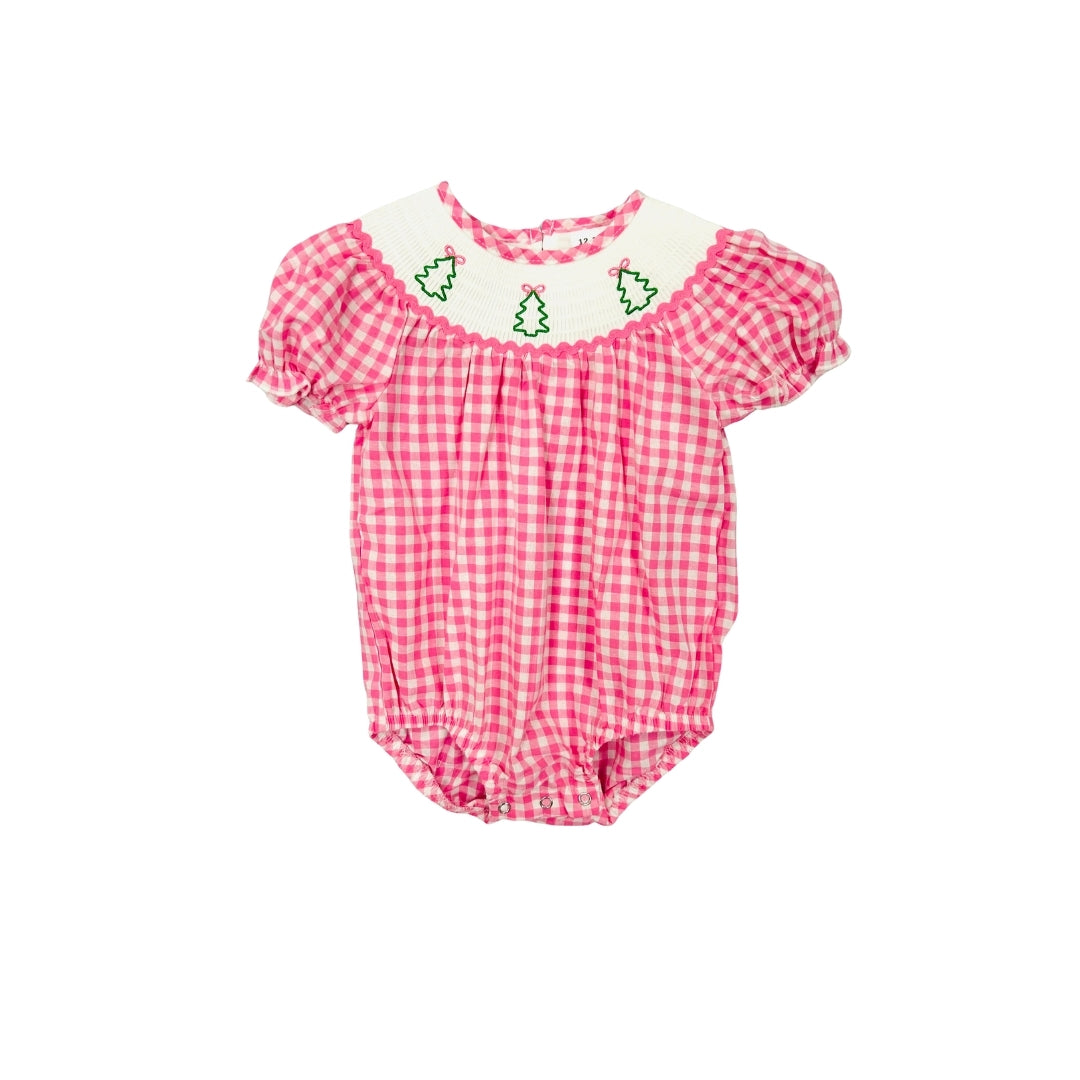 Pink Check Embroidered Christmas Tree Outline Bubble
