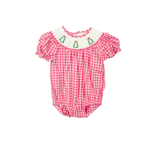 Pink Check Embroidered Christmas Tree Outline Bubble