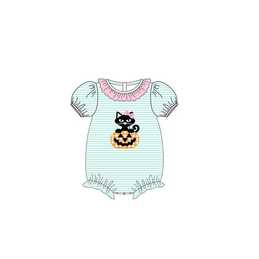 PRE ORDER - Funfetti Kids Black Cat/Pumpkin Applique Striped Bubble
