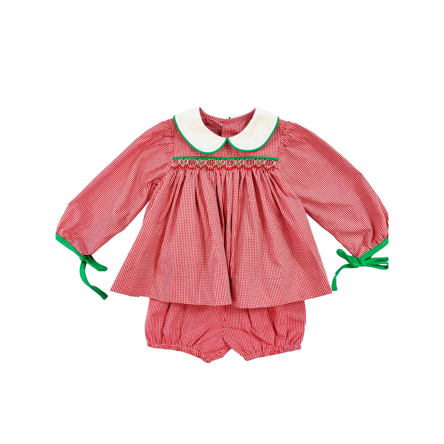 Remember Nguyen Girl Red Plaid with Green Trim Bloomer Set