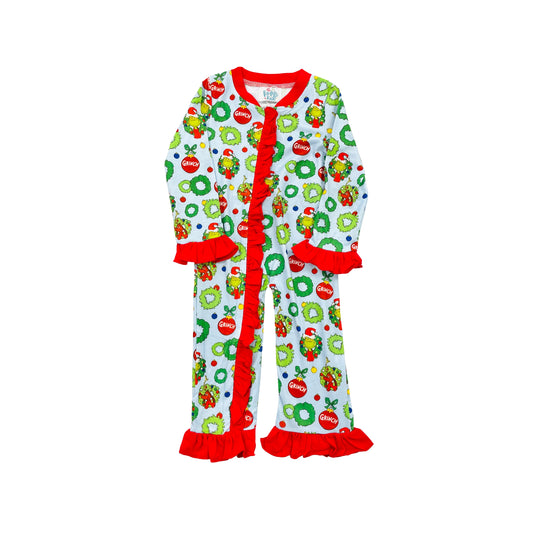 Funfetti Kids Girl Mr. Grumpy Christmas Wreath Zip-Up Onesie