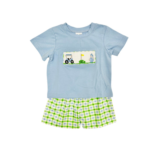 Elizabeth Ann Boy Hand Smocked Checkered Golf Short Set