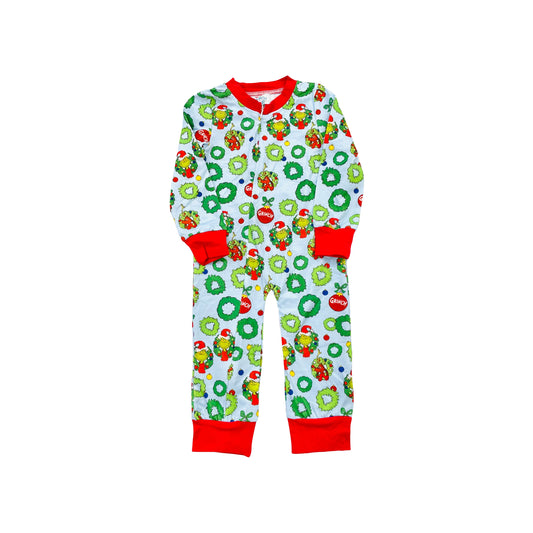 Funfetti Kid Boy Mr. Grumpy Christmas Wreath Zip-Up Onsie