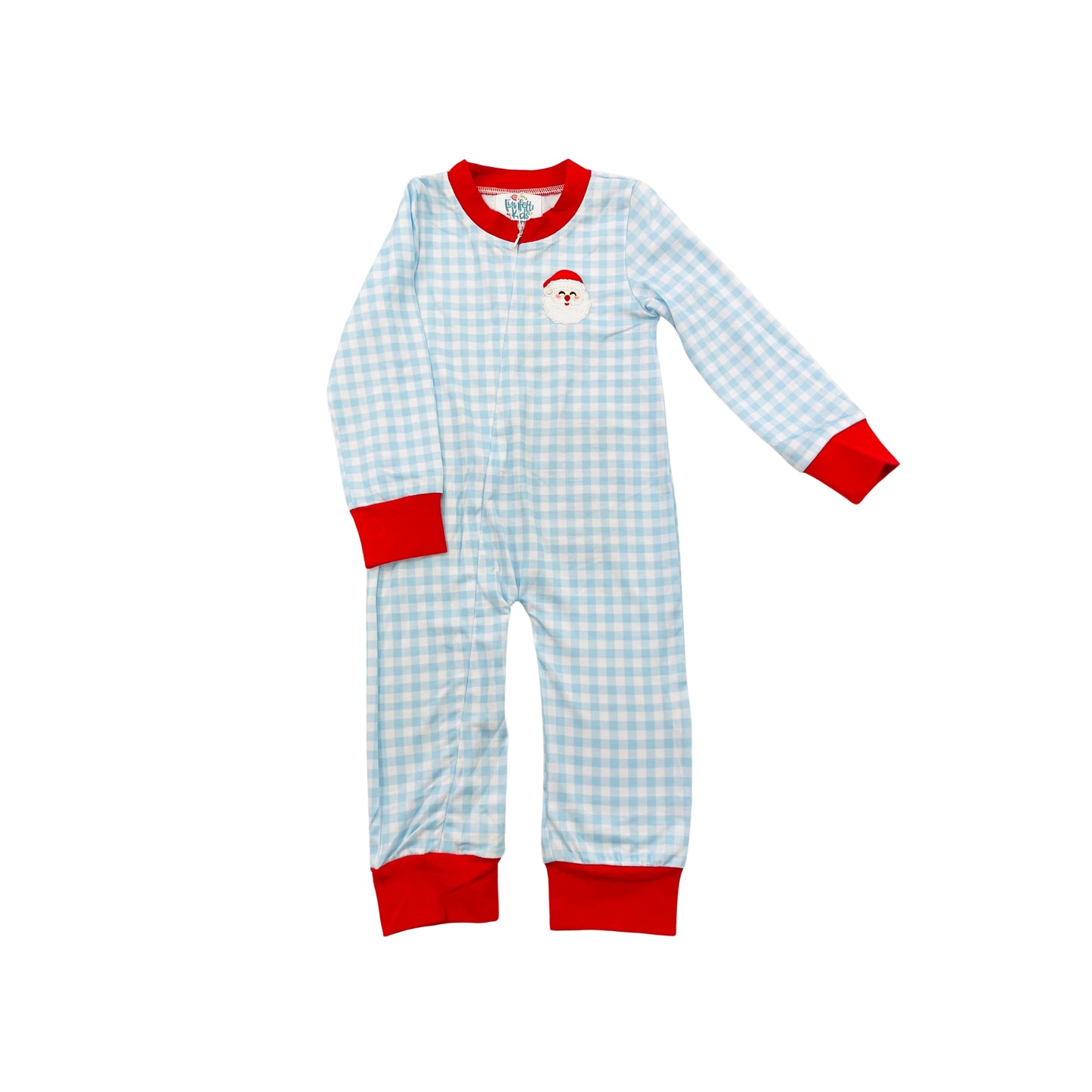 Funfetti Kids Boy Check Santa Applique Onesie with Butt Flap