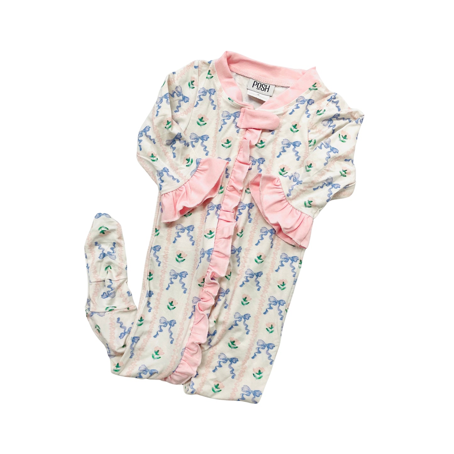 POSH Girl Bow Print Ruffle Lounge Footie