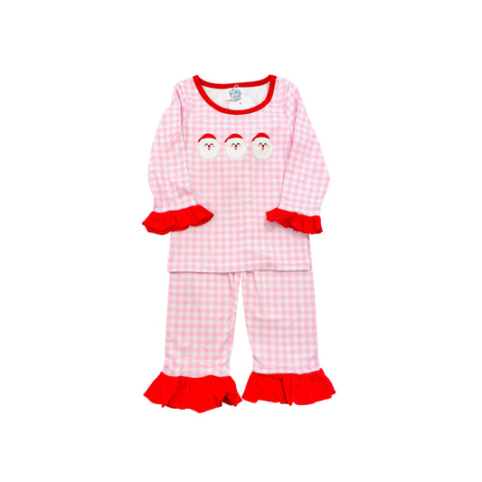 Funfetti Kids Girl Check Lounge Set with Santa Applique