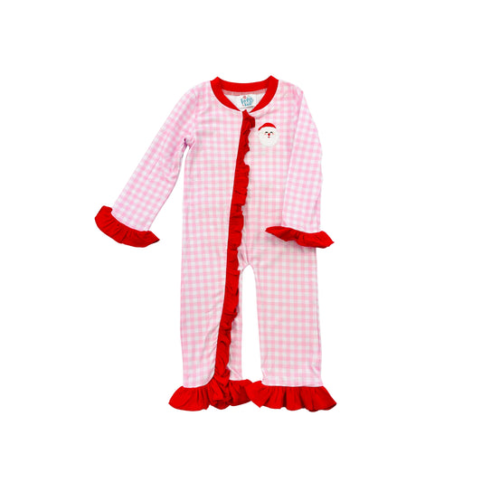 Funfetti Kids Girl Check Santa Applique Onesie with Butt Flap